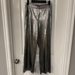 Sincerely Jules Shiny Silver Metallic Wide‎ Leg Pants